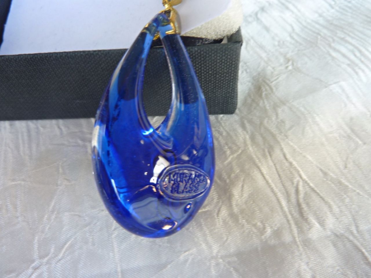 pendentif bleu en verre de Murano, couleur bleu, feuille d'or, fait main