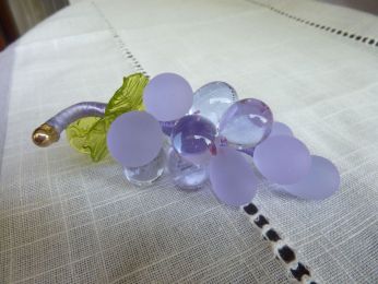 grappe de raisin en verre de murano fait main, cristal transparent et satiné 